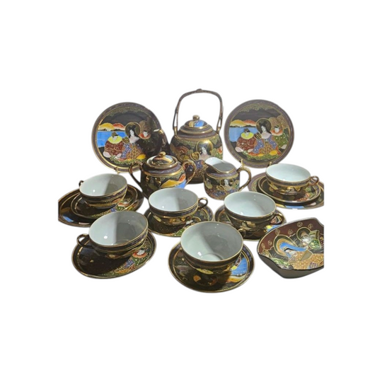 Japanese Satsuma Moriage Eggshell Tea/Coffee 22-piece Set, Hand-painted.