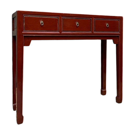 Chinese Red Lacquered Hall Table, 3 Drawer