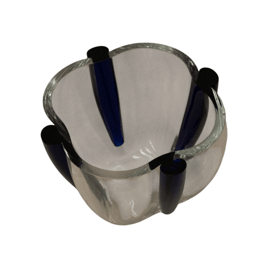 Sasaki art glass bowl vase with cobalt edges