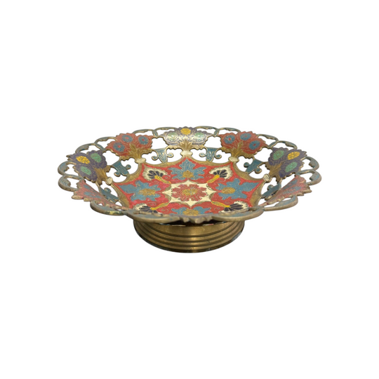 Vintage Hand Enamelled Brass Bowl