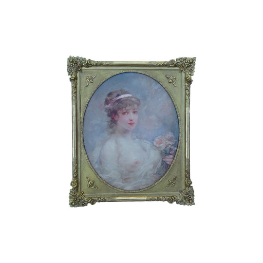 Semi nude portrait French oil painting