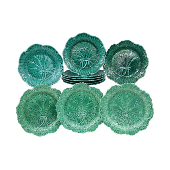 Set 11 Wedgwood green majolica leaf plates