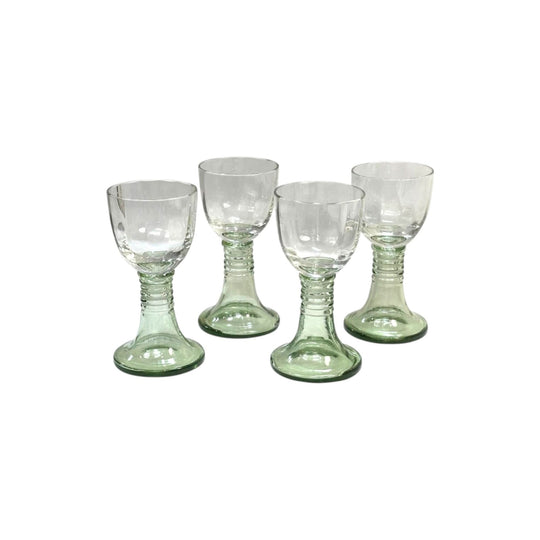 Set 4 green stemmed goblets wine glasses