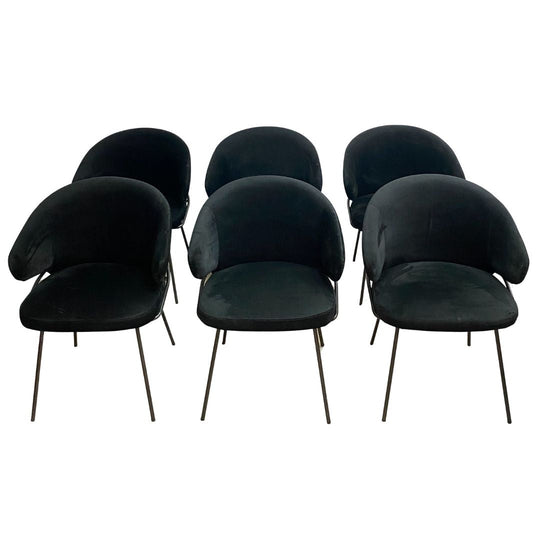 Set 6 Designer Eichholtz Kinley Dining Chairs Black Velvet