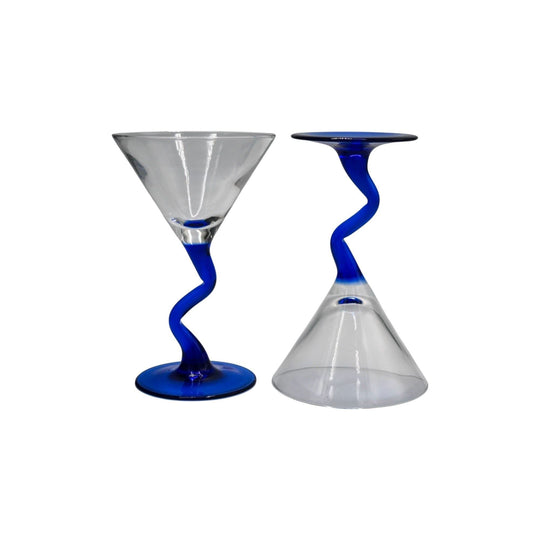 Set of 2 ZigZag Blue Stemmed Martini Glasses