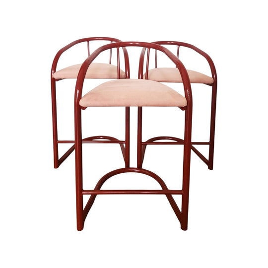 Set of 3 Upcycled Red and Pink Curved Stools