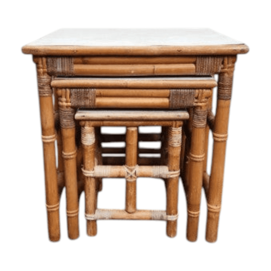 Set of 3 Vintage "Reetex" Nest of Cane Side Tables