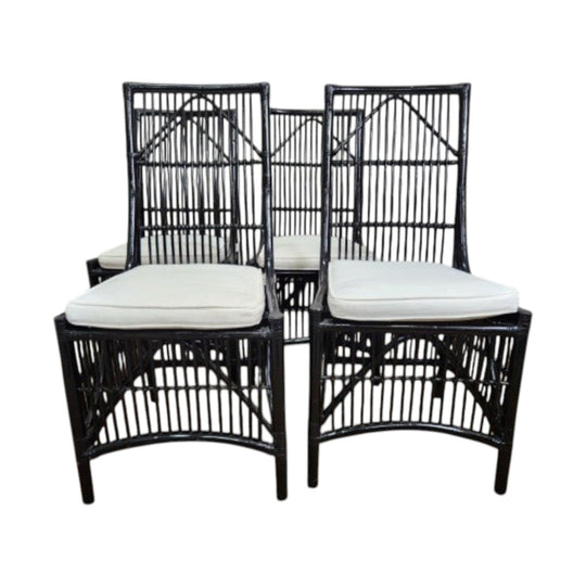 Set of 4 Dining Chairs – Black Painted Frame with Woven Cane Seats and Backs