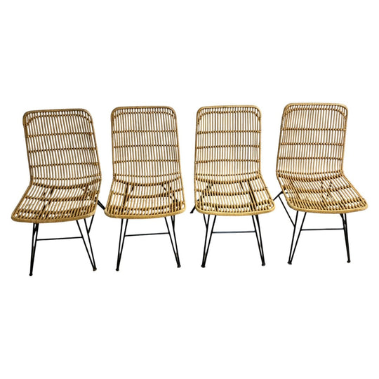 Set Of 4 Cane And Metal Rod Dining Chairs