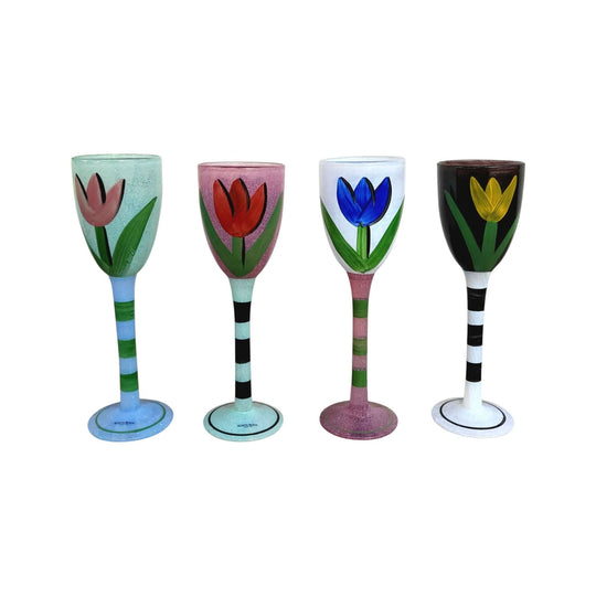 Set of 4 Hand-Painted Kosta Boda Goblets by Ulrica Hydman-Vallien