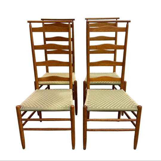Set Of 4 Mid Century Shaker Style Dining Chairs With Woven Seat*