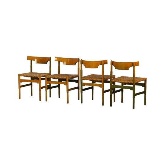 Set of 4 Rare Vico Magistretti Carimate Dining Chairs | Cassina Italy, 1970s | Model 892 | Rush Seat