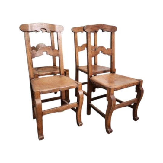 Set of 4 Spanish Style Vintage Chairs with Leather Seat