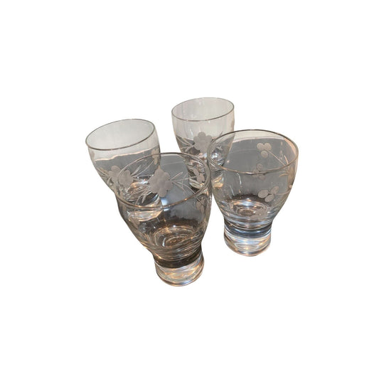 Set of 4 splendid retro crystal flower etched heavy based beer glasses