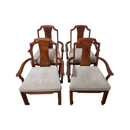 Set Of 4 Walnut Armchairs On Wheels