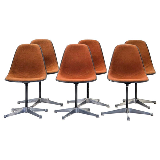 Set of 6 Authentic 1960s Eames Herman Miller Pivot Side Chairs (PSC) in Alexander Girard Fabric