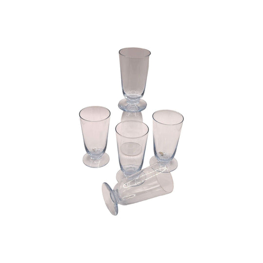 Set of 6 Kosta Boda "Bernadette Blue" Hand Blown Footed Juice Glasses by Vicke Lindstrand - Mid Century Scandinavian Glass