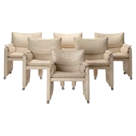 Set of 6 Vintage Italian Leather Dining Chairs – Sculptural Postmodern Design