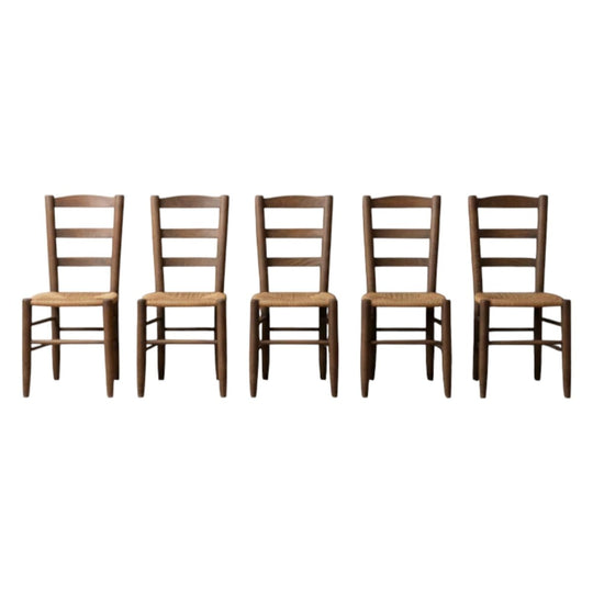 Set of 8 Antique French Ladder Back Chairs | Oak Dining Chairs