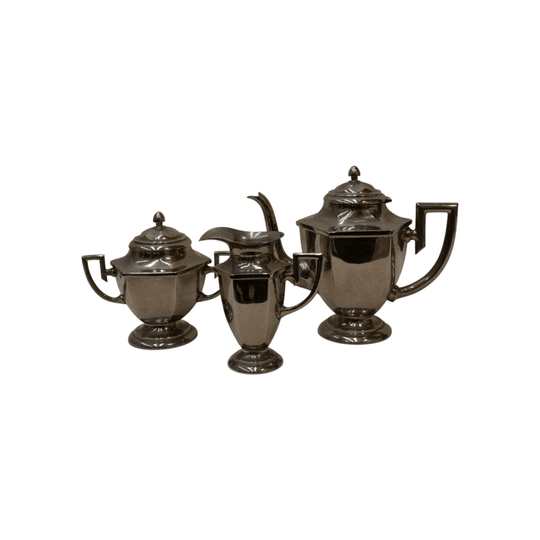 Set of chrome art deco set of coffee pot, sugar pot and milk jug