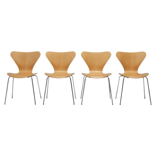 Set of Four Series 7 Dining Chairs by Arne Jacobsen for Fritz Hansen, Beech Veneer, 1955 Design