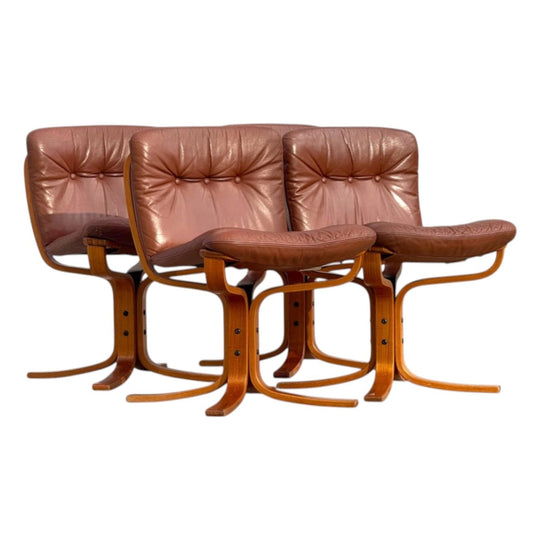 Set of Four Vintage Joe Rufenacht Lounge Chairs – Howe Leather, Brown Button-Tufted Upholstery, Bentwood Bases