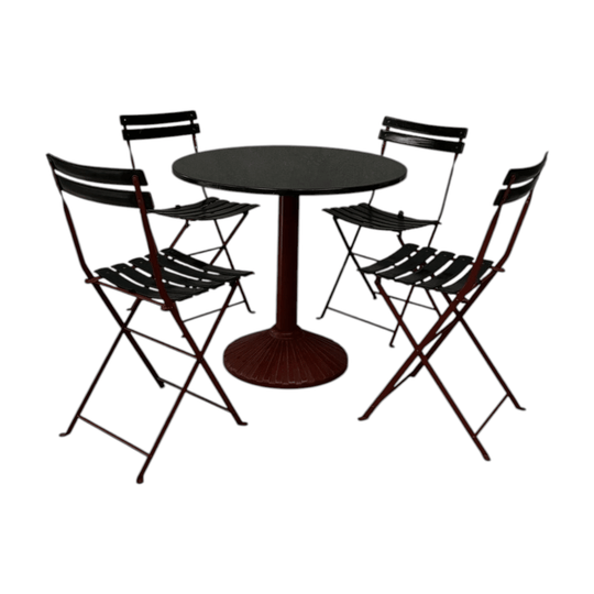 Set of four Zanotta folding chairs, Italy 1980s, presented with a customer grante dining table