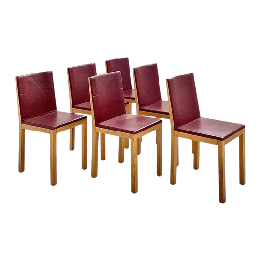 Set of Six Swedish Oak and Leather Dining Chairs