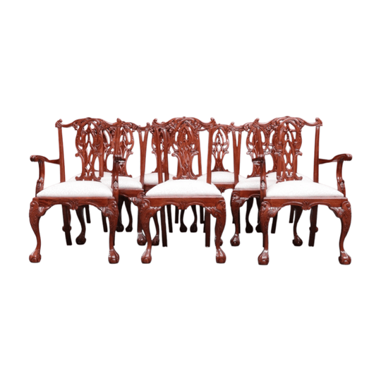 Set of Ten Chippendale Style Dining Chairs with Carvers Ball and Claw Feet. B12874