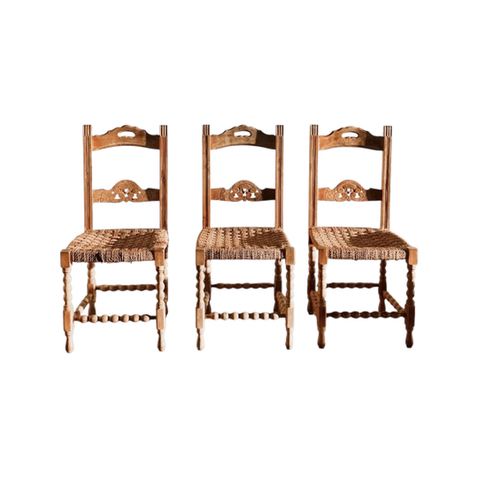 Set of Three European Provincial Rush Chairs