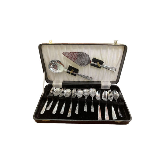 Sheffield, England Stainless Chromium Plate 14 piece cake/dessert serving cutlery set. Boxed.