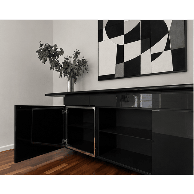 Sheraton Sideboard by Giotto Stoppino & Lodovico Acerbis for Acerbis, 1977 – Piano Black Lacquer, Large-Format, Original Italian Production | Bazaa | Designer, Vintage and Antique Furniture