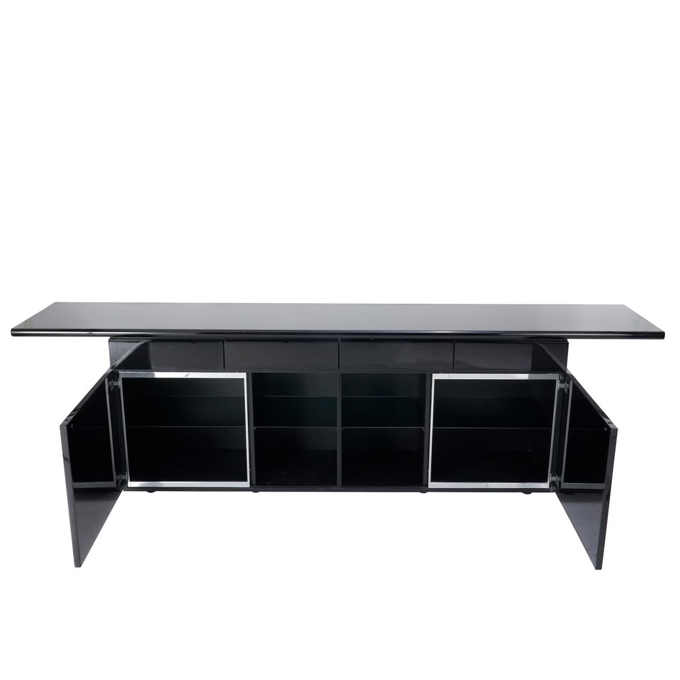 Sheraton Sideboard by Giotto Stoppino & Lodovico Acerbis for Acerbis, 1977 – Piano Black Lacquer, Large-Format, Original Italian Production | Bazaa | Designer, Vintage and Antique Furniture