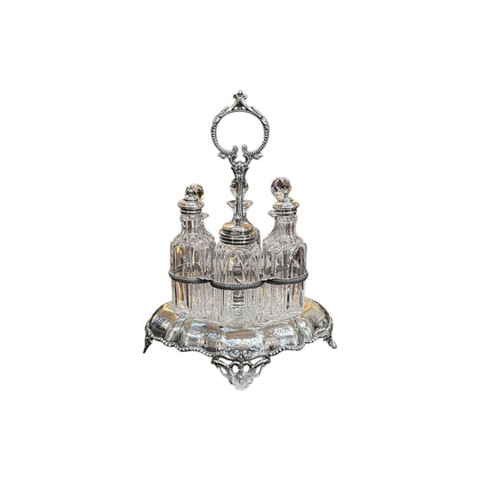 Silver plate Roberts and Belk 6 bottle cruet set c.1900