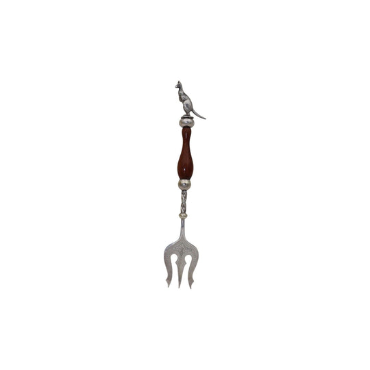 Silver plated bread fork with kangaroo finial