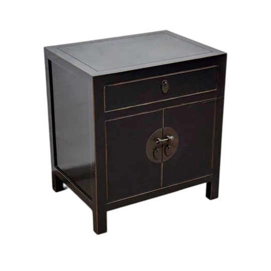 Single Drawer Black Lacquer Bedside Cabinet
