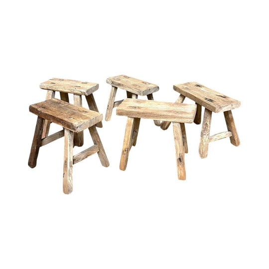 Small Rustic Chinese Stool, Elm