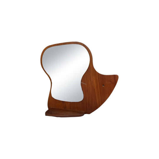 Small Teak Mirror With Shelf