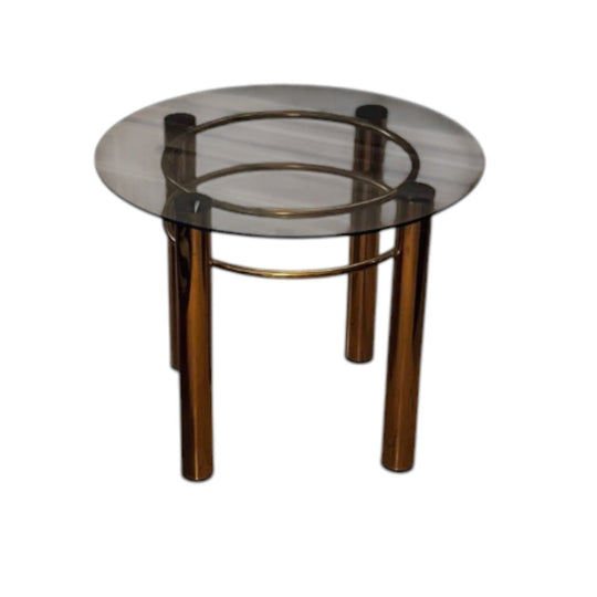 Smoked Glass and Brass Tubular Side Table