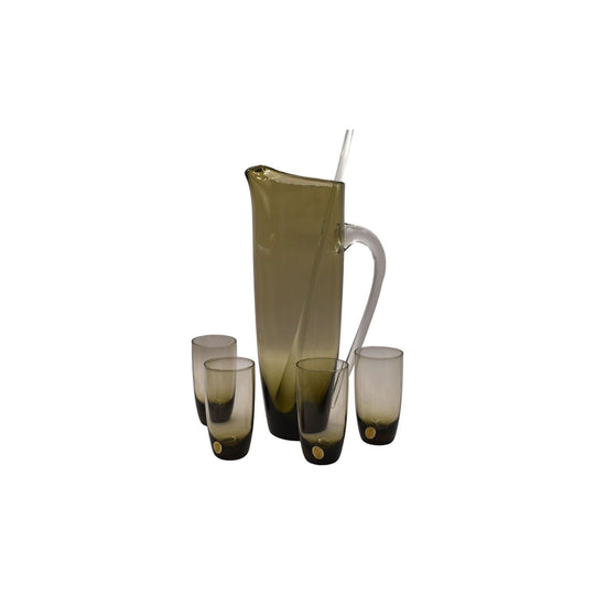 Smokey brown cocktail pitcher with 4 small tumblers. Made in Poland