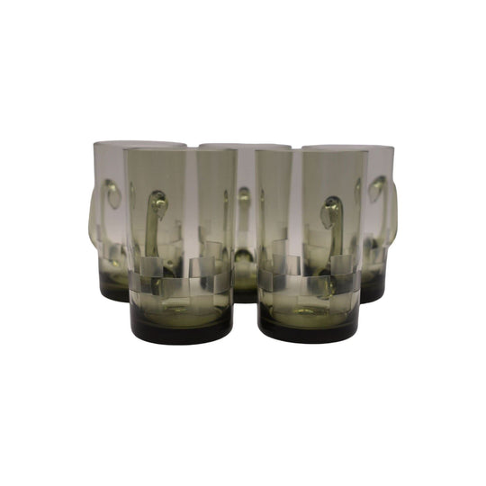 Smokey Olive green glass mugs. Set of 5