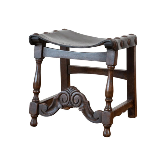 Spanish Barqoue Style Leather Topped Stool | Bazaa | Designer, Vintage and Antique Furniture