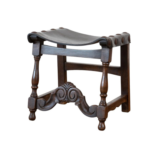Spanish Barqoue Style Leather Topped Stool