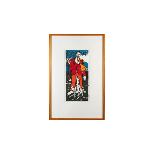 Splendid John Ryrie Lithograph: Man and Dog in the Wild