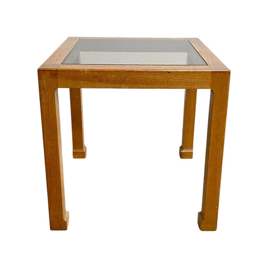 Square Wooden and Smoked Glass Top Side or Coffee Table