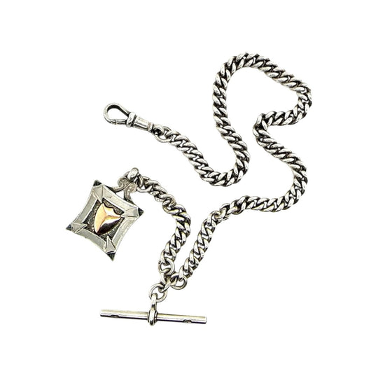 Sterling silver curb link fob chain and pendant c.1914