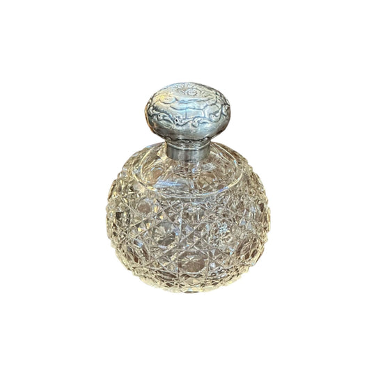 Sterling silver hobnail crystal perfume bottle c.1871