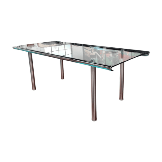 Striking & Distinctive Vintage FIAM Italia Designer Curved Edge Glass Desk