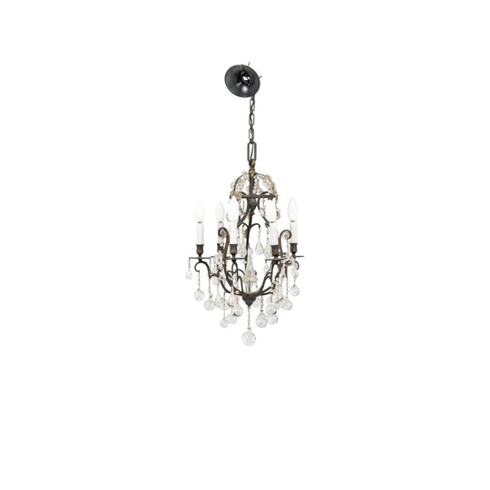 Stunning 6 light antique French brass Chandelier with Glass bauble drop crystals from Paris
