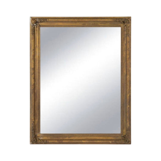 Stunning large Antique French 19th Century mirror with elegant frame with floral decals in the corners and a twisted rope border characteristic of the Louis Philippe or Napoleon III periods.